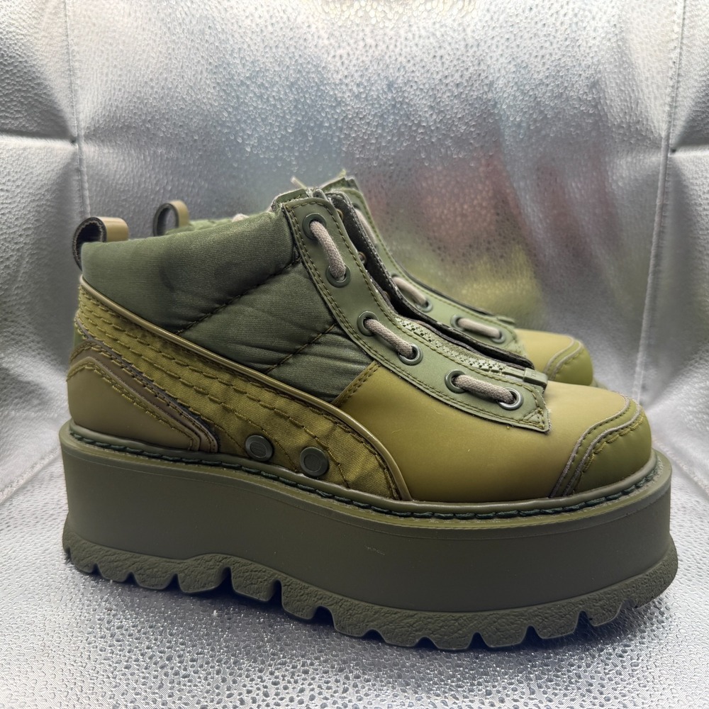 Size 7.5 Puma Fenty by Rihanna Army Green Platform Sneaker Boot Zip 365775-03